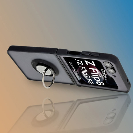 Etui z uchwytem na palec Bizon Case Hybrid Ring do Galaxy Z Flip7 FE / Z Flip6, przydymione z czarną ramką