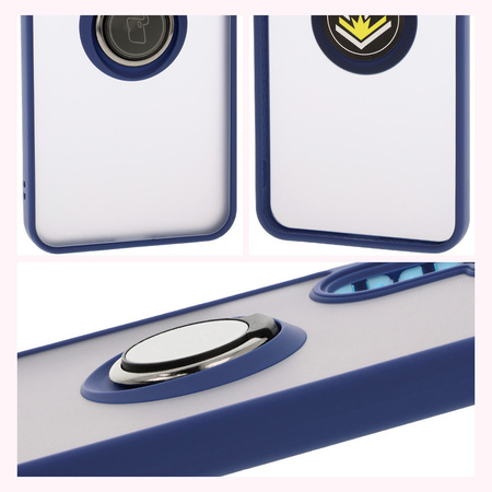 Etui z uchwytem na palec Bizon Case Hybrid Ring do Galaxy A26 5G, przydymione z granatową ramką