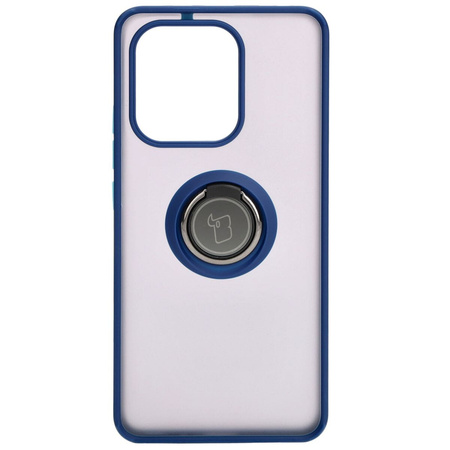 Etui z uchwytem na palec Bizon Case Hybrid Ring do Xiaomi Redmi Note 13 4G, przydymione z granatową ramką