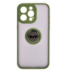 Etui z uchwytem na palec Bizon Case Hybrid Ring do iPhone 15 Pro Max, przydymione z zieloną ramką