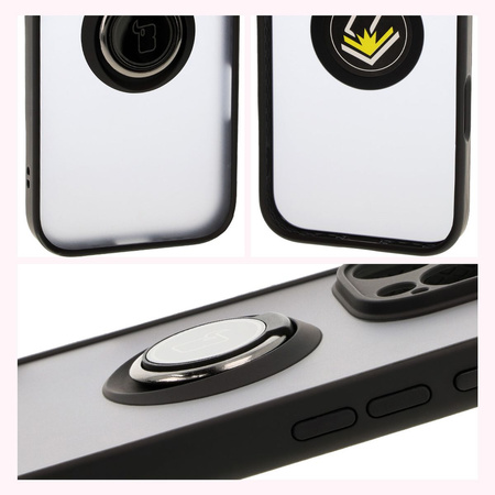 Etui z uchwytem na palec Bizon Case Hybrid Ring do iPhone 16 Pro Max, przydymione z czarną ramką