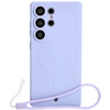 Silikonowe etui z pierścieniem magnetycznym Bizon Case Silicone Magnetic do Galaxy S25 Ultra, jasnofioletowe