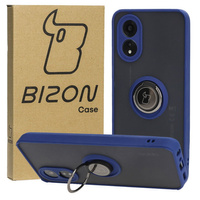Etui z uchwytem na palec Bizon Case Hybrid Ring do Oppo A38 4G, przydymione z granatową ramką