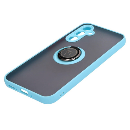 Etui z uchwytem na palec Bizon Case Hybrid Ring do Galaxy A54 5G, przydymione z jasnoniebieską ramką