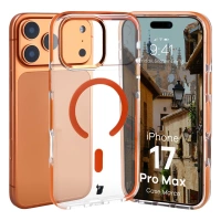 Etui z pierścieniem magnetycznym Bizon Case Marco do iPhone 17 Pro Max, przezroczyste z pomarańczową ramką
