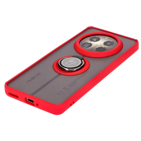 Etui z uchwytem na palec Bizon Case Hybrid Ring do Realme 12 Pro / 12 Pro+, przydymione z czerwoną ramką