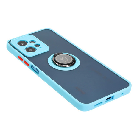 Etui z uchwytem na palec Bizon Case Hybrid Ring do Xiaomi Redmi Note 12 4G, przydymione z jasnoniebieską ramką