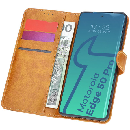 Etui z klapką Bizon Case Pocket do Motorola Edge 50 Pro, brązowe