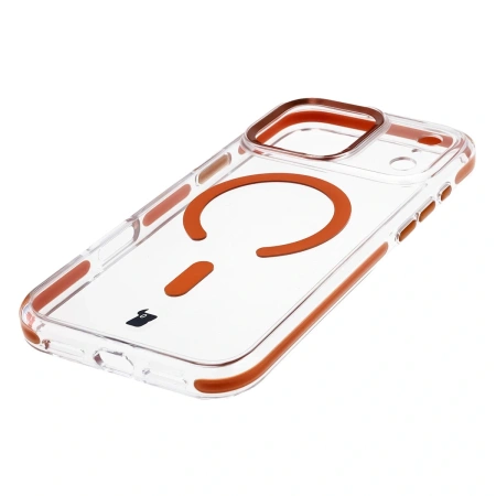 Etui z pierścieniem magnetycznym Bizon Case Marco do iPhone 17 Pro Max, przezroczyste z pomarańczową ramką