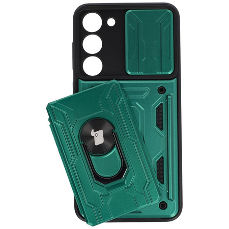 Etui Bizon Case Camshield Card Slot Ring do Samsung Galaxy S23 Plus, zielone