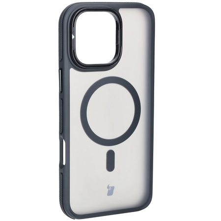 Etui z podstawką i pierścieniem magnetycznym Bizon Case Eclipse do iPhone 16 Pro Max, przydymione z czarną ramką