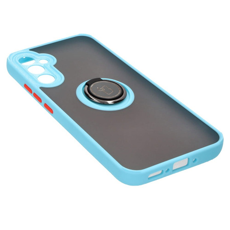 Etui z uchwytem na palec Bizon Case Hybrid Ring do Galaxy A34 5G, przydymione z jasnoniebieską ramką