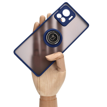 Etui z uchwytem na palec Bizon Case Hybrid Ring do Motorola Edge 30 Ultra, przydymione z granatową ramką