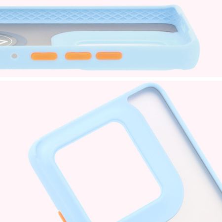 Etui z uchwytem na palec Bizon Case Hybrid Ring do Motorola Edge 50 Ultra, przydymione z jasnoniebieską ramką