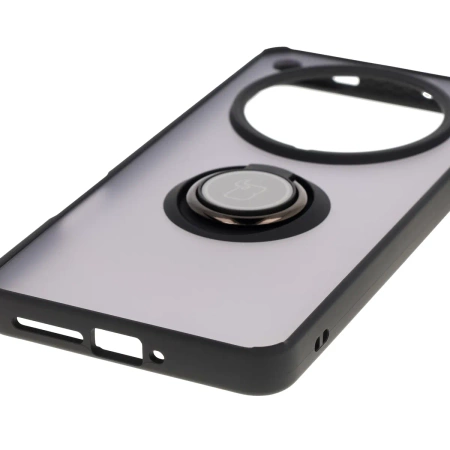 Etui z uchwytem na palec Bizon Case Hybrid Ring do Oppo Find X8 Pro, przydymione z czarną ramką