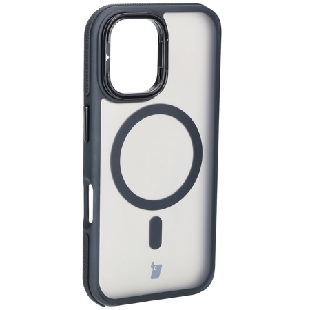 Etui z podstawką i pierścieniem magnetycznym Bizon Case Eclipse do iPhone 16, przydymione z czarną ramką