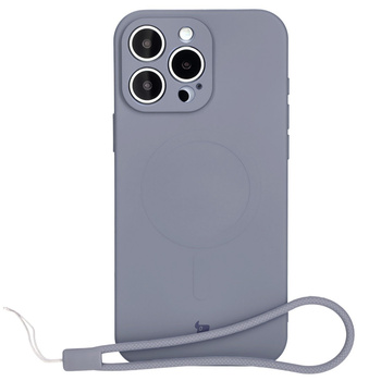 Silikonowe etui z pierścieniem magnetycznym Bizon Case Silicone Magnetic do iPhone 16 Pro, szare