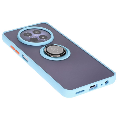Etui z uchwytem na palec Bizon Case Hybrid Ring do Realme 12 / 12x, przydymione z jasnoniebieską ramką