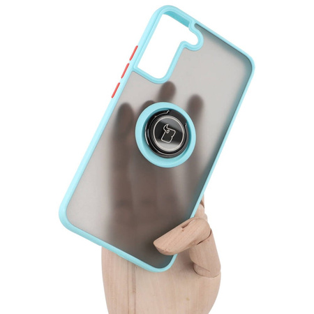 Etui z uchwytem na palec Bizon Case Hybrid Ring do Galaxy S22 Plus, przydymione z jasnoniebieską ramką