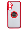 Etui z uchwytem na palec Bizon Case Hybrid Ring do Galaxy A25 5G, przydymione z czerwoną ramką