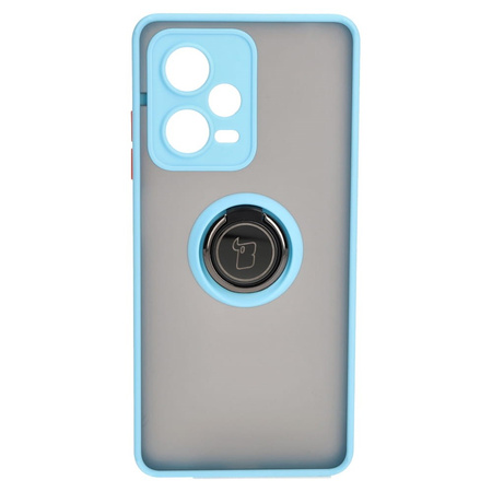Etui z uchwytem na palec Bizon Case Hybrid Ring do Xiaomi Redmi Note 12 Pro+ 5G, przydymione z jasnoniebieską ramką