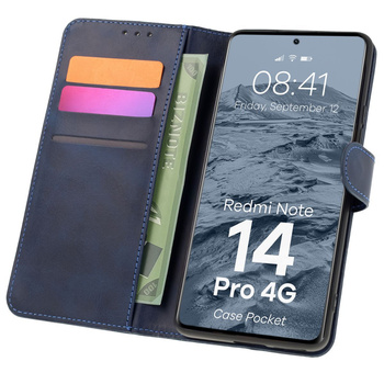 Etui z klapką Bizon Case Pocket do Xiaomi Redmi Note 14 Pro 4G, granatowe
