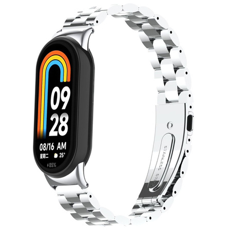 Pasek ze stali nierdzewnej Bizon Strap Watch Aura do Xiaomi Smart Band 10 / 9 / 9 NFC / 8, srebrny