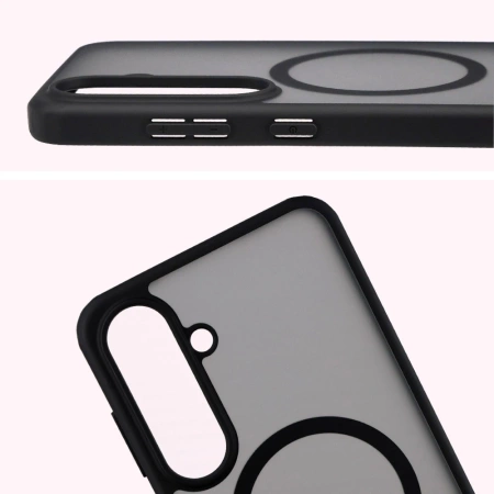 Etui z pierścieniem magnetycznym Bizon Case MatteO do Galaxy S25 FE, przydymione-czarne