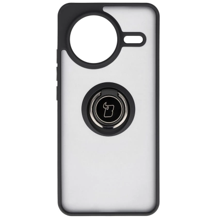 Etui z uchwytem na palec Bizon Case Hybrid Ring do Xiaomi POCO F7 Pro, przydymione z czarną ramką