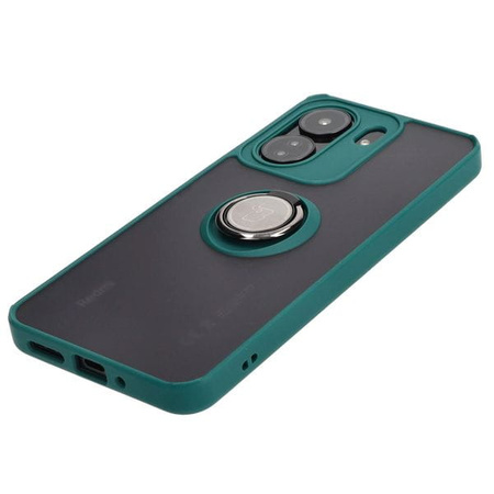 Etui z uchwytem na palec Bizon Case Hybrid Ring do Xiaomi Redmi 13C / Xiaomi Poco C65, przydymione z ciemnozieloną ramką