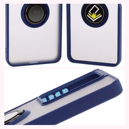 Etui z uchwytem na palec Bizon Case Hybrid Ring do Realme C75 4G / 14x 5G, przydymione z granatową ramką