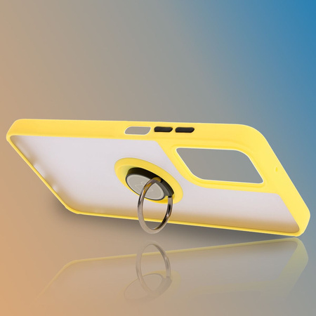 Etui z uchwytem na palec Bizon Case Hybrid Ring do Motorola Moto G35 5G, przydymione z żółtą ramką