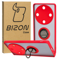 Etui z uchwytem na palec Bizon Case Hybrid Ring do Honor Magic5 Lite, przydymione z czerwoną ramką