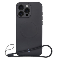 Silikonowe etui z pierścieniem magnetycznym Bizon Case Silicone Magnetic do iPhone 16 Pro, czarne