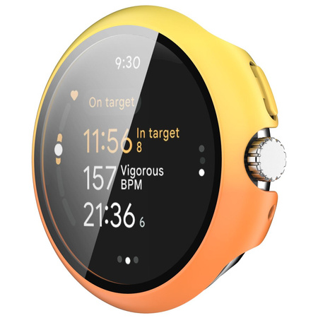Etui ze szkłem do zegarka Bizon Case Watch Adamo do Google Pixel Watch 3 45mm, żółtopomarańczowe