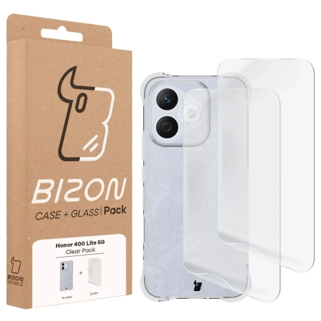 Elastyczne etui + 2x folia na ekran Bizon Case Clear Pack do Honor 400 Lite