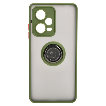 Etui z uchwytem na palec Bizon Case Hybrid Ring do Xiaomi Redmi Note 12 Pro+ 5G, przydymione z zieloną ramką