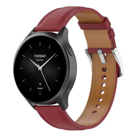 Pasek skórzany do smartwatcha, Bizon Strap Watch Casual, Quick Release 22 mm, bordowy