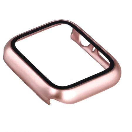 Etui ze szkłem do zegarka Bizon Case Watch Adamo do Apple Watch SE 3 / SE 2 / SE / 6 / 5 / 4 (44 mm), satynowo różowe