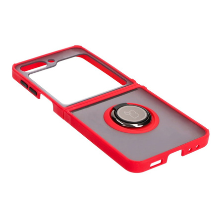 Etui z uchwytem na palec Bizon Case Hybrid Ring do Galaxy Z Flip5, przydymione z czerwoną ramką