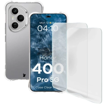 Elastyczne etui + 2x folia na ekran Bizon Case Clear Pack do Honor 400 Pro
