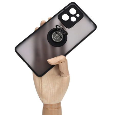 Etui z uchwytem na palec Bizon Case Hybrid Ring do Xiaomi Poco X5 Pro, przydymione z czarną ramką