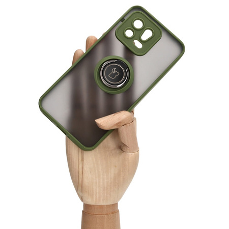 Etui z uchwytem na palec Bizon Case Hybrid Ring do Xiaomi 13, przydymione z zieloną ramką