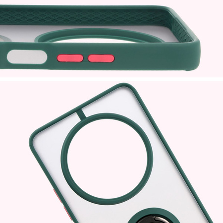 Etui z uchwytem na palec Bizon Case Hybrid Ring do Xiaomi Redmi 14C 4G / POCO C75, przydymione z ciemnozieloną ramką