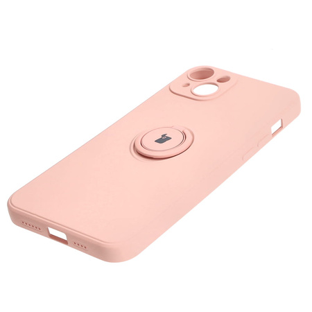 Etui Bizon Case Silicone Ring Sq do Apple iPhone 15 Plus, jasnoróżowe