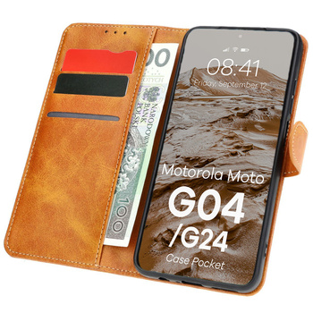 Etui z klapką Bizon Case Pocket do Motorola Moto G04 / G24, brązowe