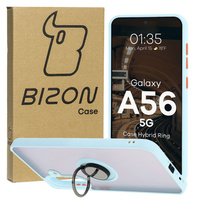 Etui z uchwytem na palec Bizon Case Hybrid Ring do Galaxy A56 5G, przydymione z jasnoniebieską ramką