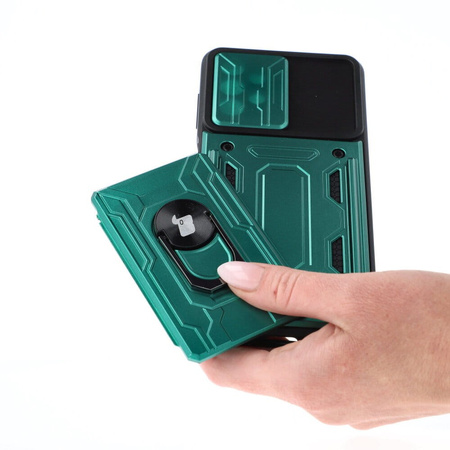 Etui Bizon Case Camshield Card Slot Ring do Galaxy A13 4G, zielone