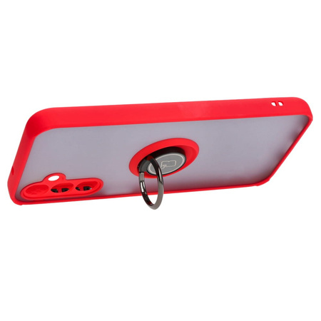 Etui z uchwytem na palec Bizon Case Hybrid Ring do Galaxy M14 5G, przydymione z czerwoną ramką