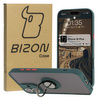 Etui z uchwytem na palec Bizon Case Hybrid Ring do iPhone 16 Plus, przydymione z ciemnozieloną ramką